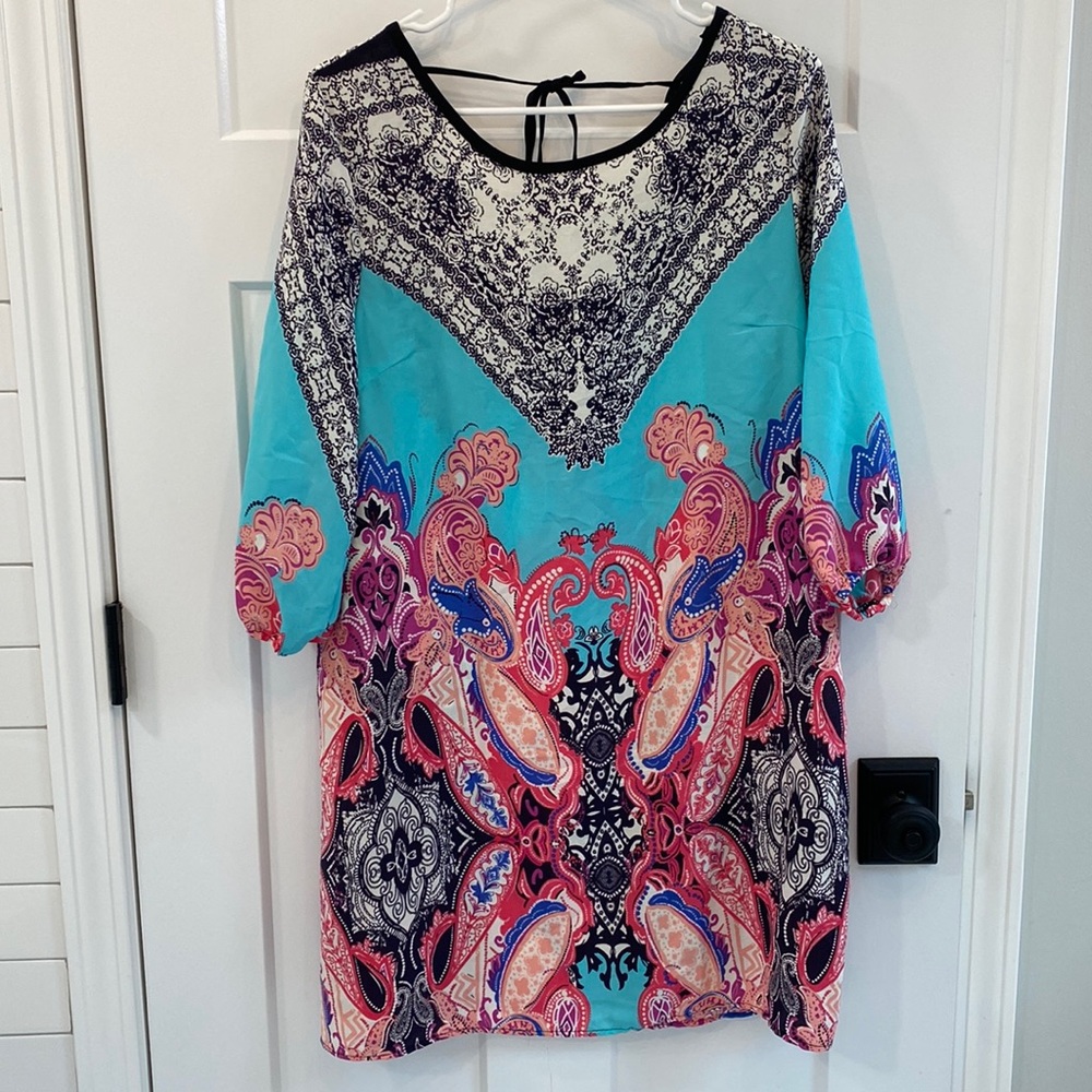 Charlotte Russe teal and pink paisley dress, size M/L